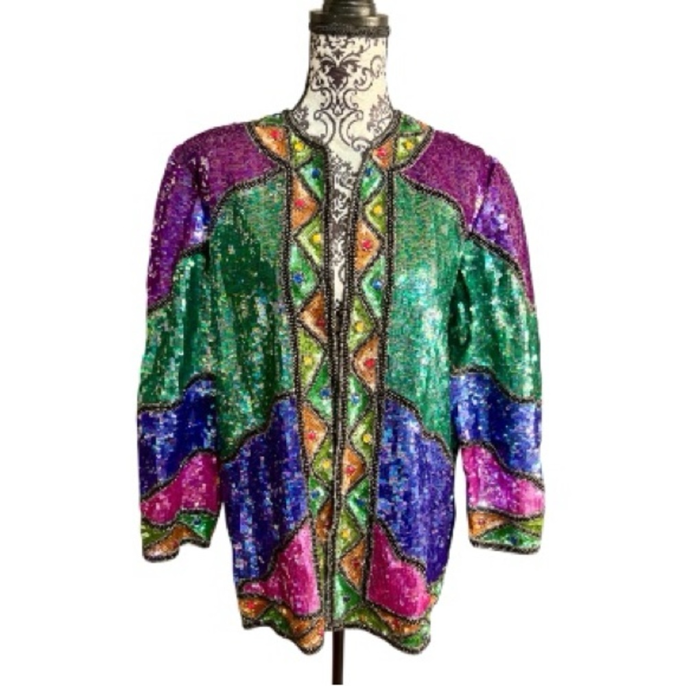 ANJUMUN Vintage 80s Sequin Statement Jacket